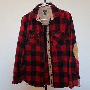 Roots Canada Shirt Womens XSmall Red Buffalo Check Black Flannel Elbow Patch